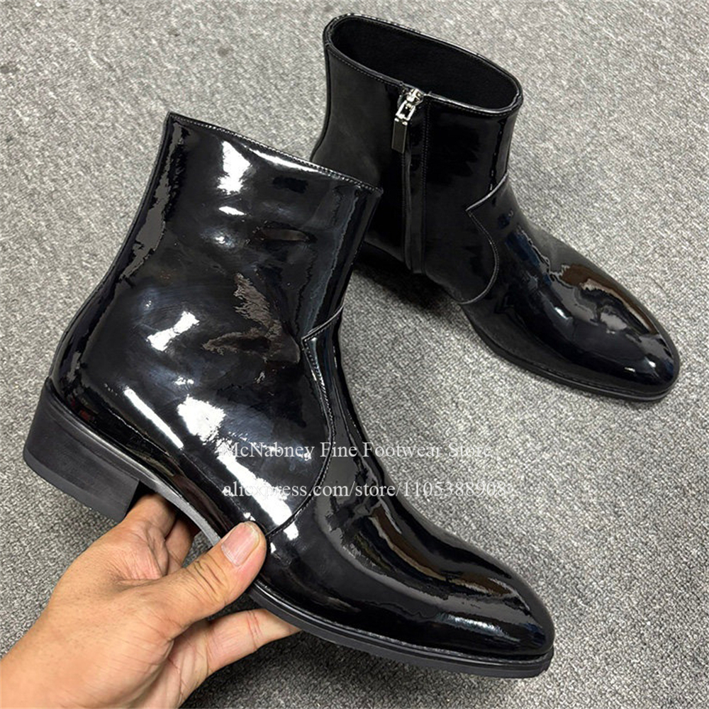 Men Shoes For Wedding - Glossy Patent Leather Round Toe Men