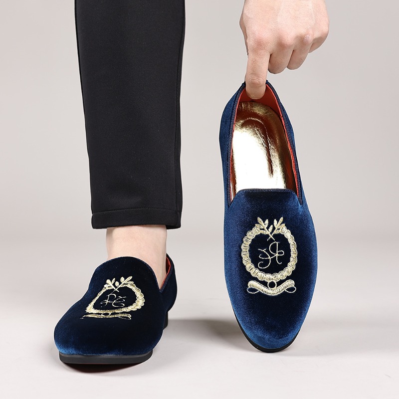 Men Shoes For Wedding - Luxury Designer Loafers Suede Leather Embroidery