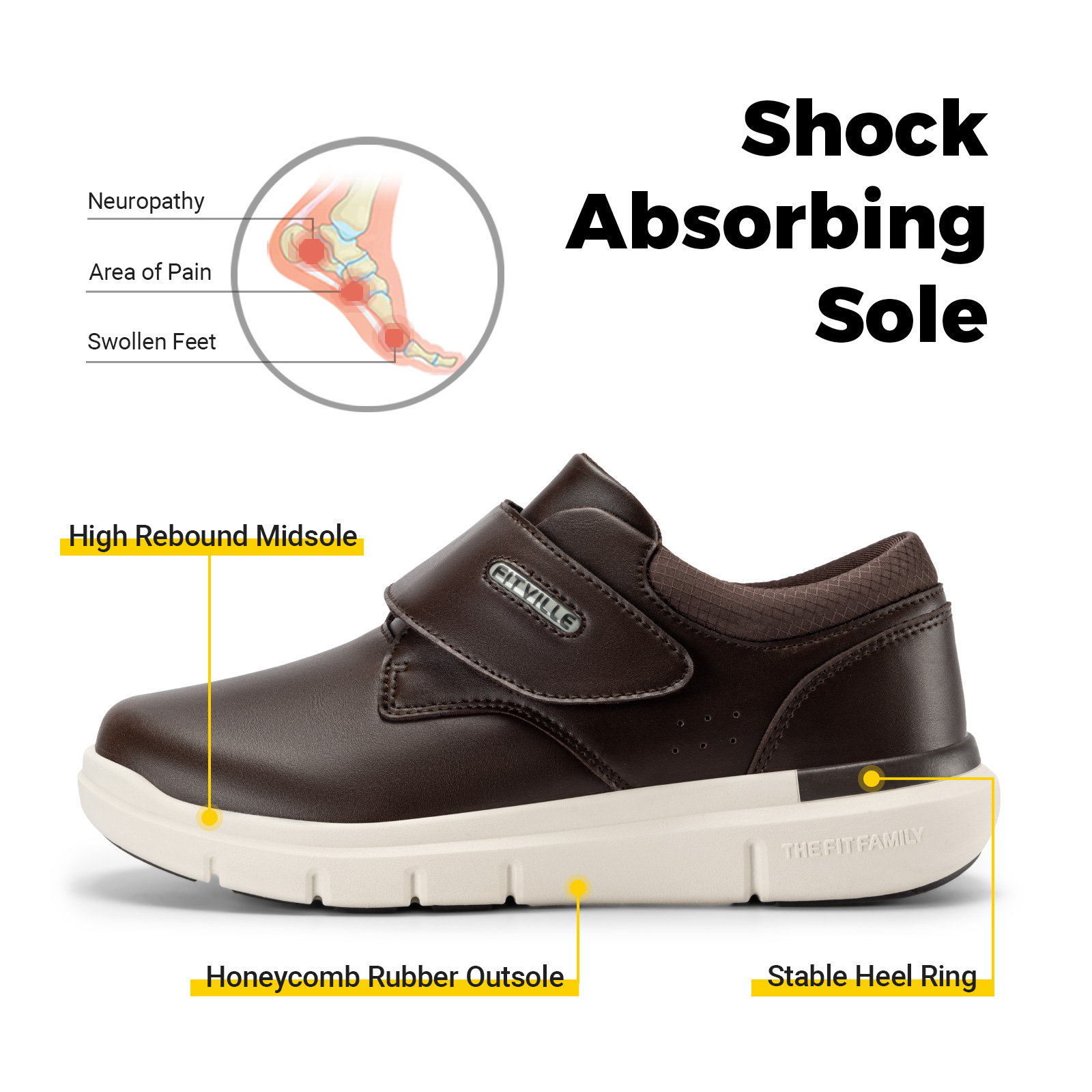 FitVille Men's Leather Shoes D - Men'S Shoes Diabetic incelemesi ve fiyatı
